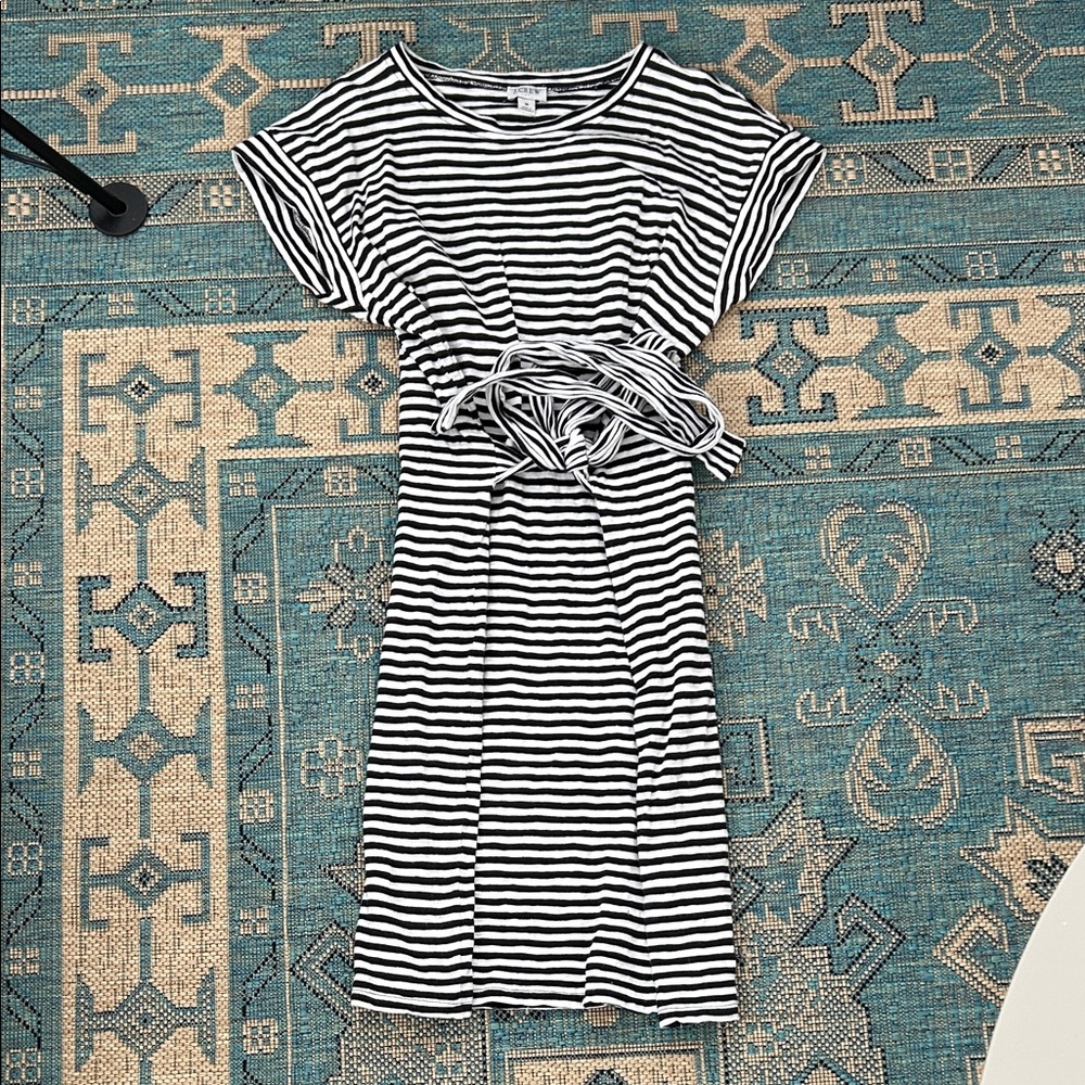 J. Crew Black and White Striped Midi Dress
